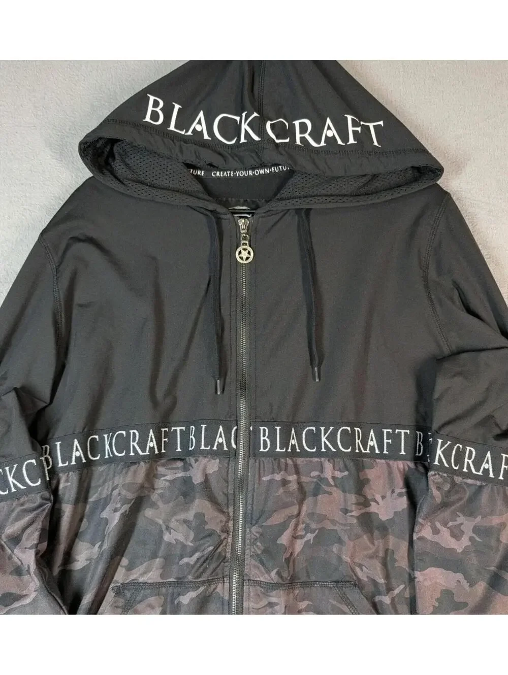 BlackCraft Mens XL Black Camo Full Zip Hoodie Goth Occult Streetwear Skull - Picture 3 of 11